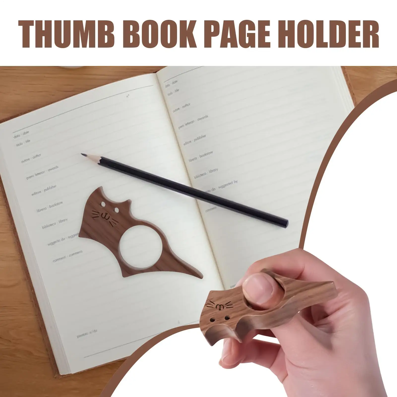 حامل صفحة كتاب الإبهام على شكل قطة حامل صفحة الإبهام مشبك محمول حلقة مرجعية خشبية لسرير الدراسة وكتاب الطبخ الجامعي والمطبخ