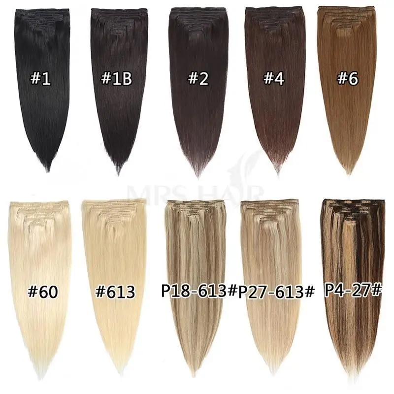 MRSHAIR Clip nelle estensioni dei capelli umani macchina per l'estensione dei capelli veri naturali Remy Clip-On capelli testa piena 12 "-24" Clip ins