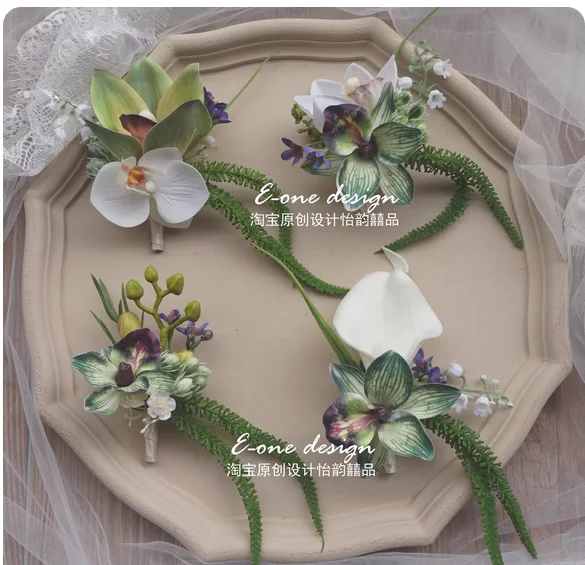 

Forest department green outdoor lawn wedding bridesmaid groomsman bride groom brother corsage wrist flower photography