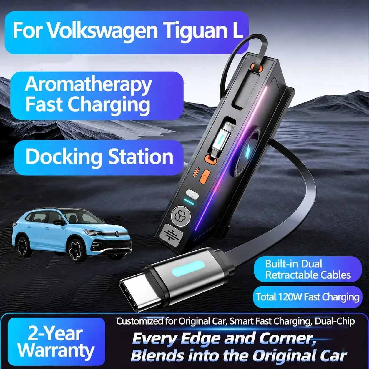 Car Air Freshener Docking Station Interior Upgrade Super Fast Charging Phone Charger For Volkswagen Tiguan L LWB 2017-2025