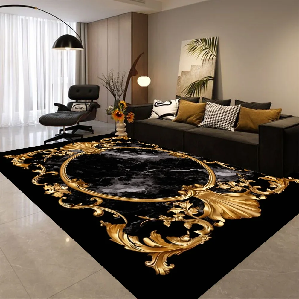

Роскошный ковер в европейском стиле, черное золото, декор для гостиной, ковер, большая площадь, домашний диван, боковые напольные коврики, ковры для спальни