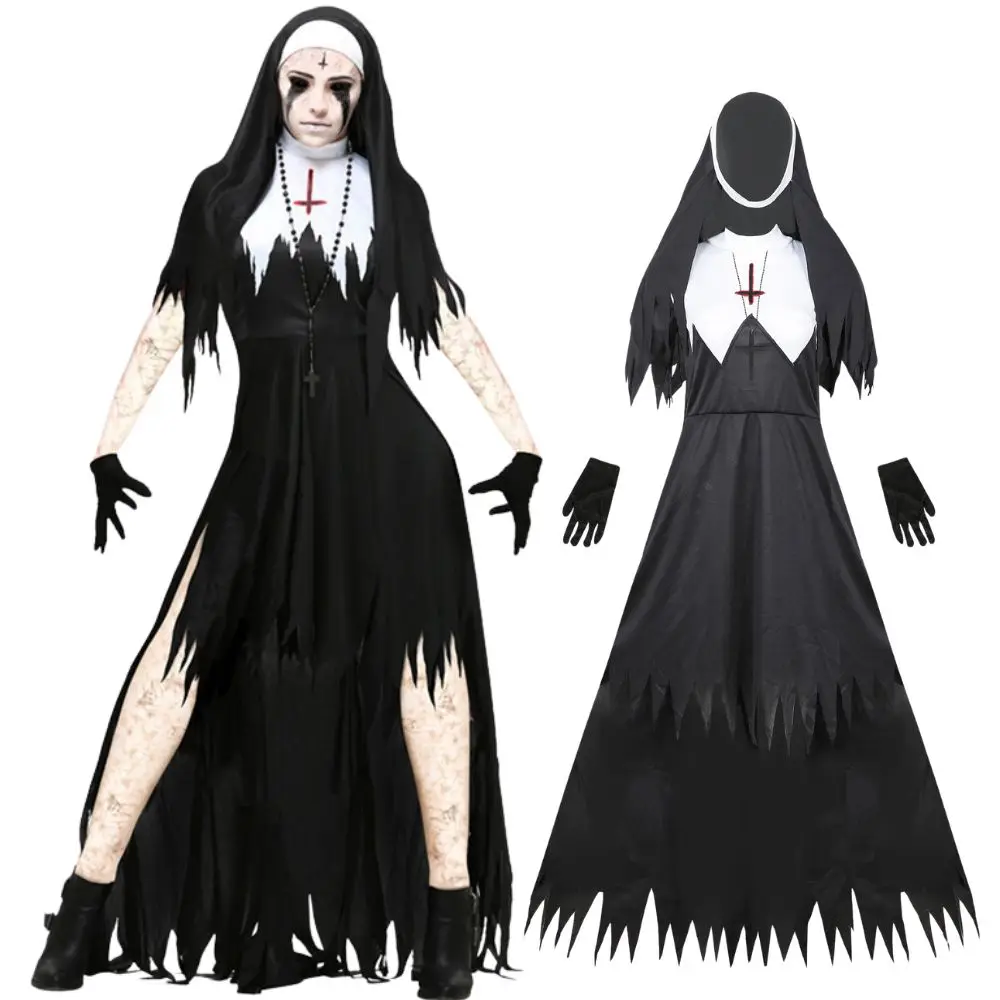 Conjunto de Monja Zombi de Terror para Mujer, Disfraz de Vampiro y Demonio para Halloween, Atuendo de Cosplay Aterrador, Vestimenta Gótica de Hermana de Iglesia Inmortal