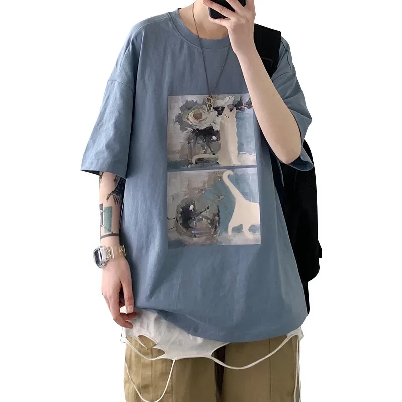 T Shirt Oversize Cotton Men Fashion Mens Summer Oil Painting Printing Tee Shirts 5XL Casual T-Shirts for Man Streetwear Big Size