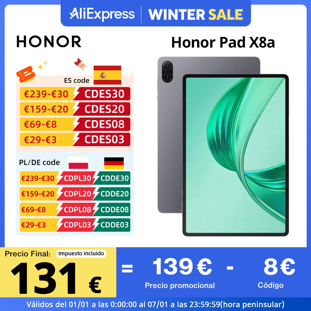 Global Version HONOR Pad X8a 11inch High Refresh Rate Eye Comfort 8300mAh Battery Large-amplitude Quad-speaker Voice Enhancement