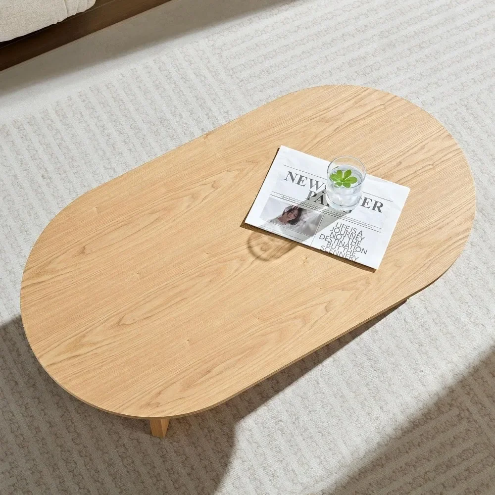 W39.37 Oval Coffee Table for Living Room Home Modern with Design CoffeeTable Legs Wood Accent Center Table Mid Century Minimali