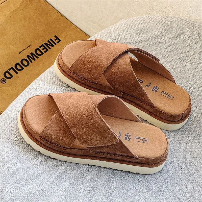 Men's Summer Outdoor Wear 2024 New Style Sandals Fashion High-End Leather Outdoor Wear Platform Slippers Women