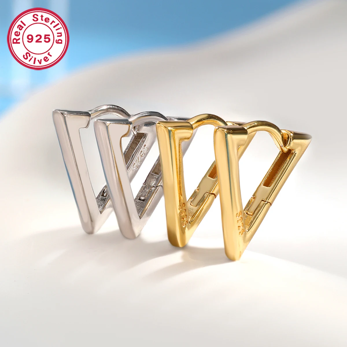 s925 sterling silver earrings geometric triangle ear buckle Hip hop personality earrings for women Suitable for daily wear