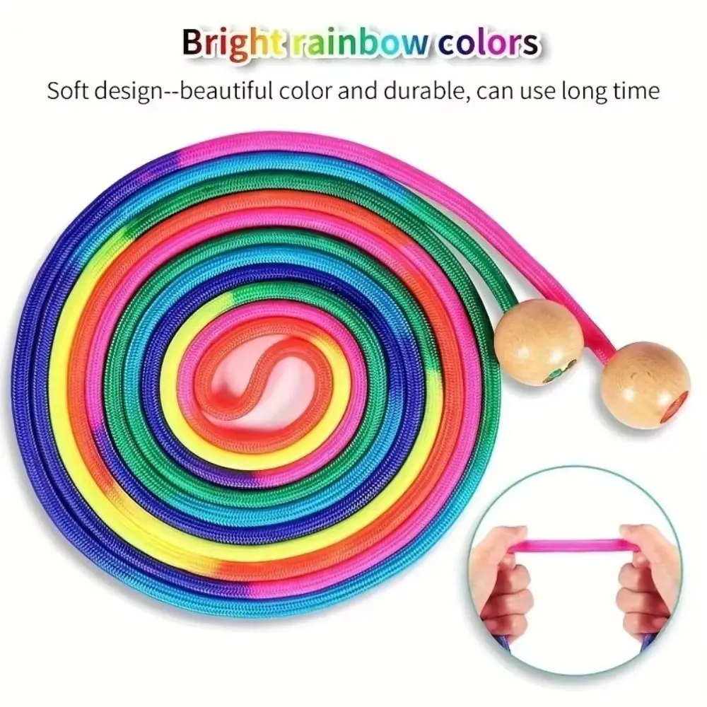 Rainbow Color Group Skipping Rope Adjustable Anti-Slip Wooden Ball Handle Exercises Fitness Tool 5M Length Speed Jump Rope For