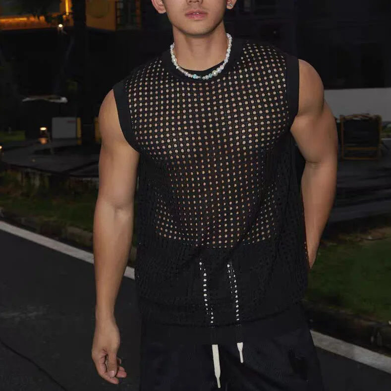 Men's Knitted Sleeveless Vest Loose Casual Top Suspender Top Sleeveless T-Shirt Men's