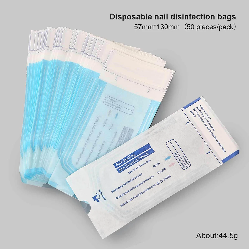50Pcs/Lot Disposable Nail Tool Sterilization Bags Color Changing Indicator Self-Sealing Sterilization Pouches Self-adhesive Bags