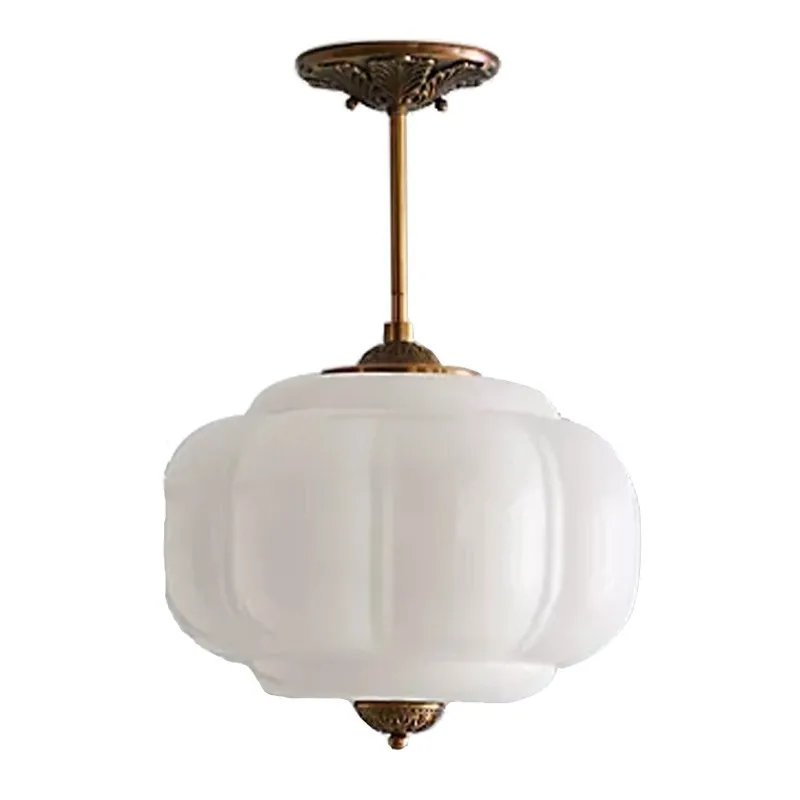 ثريا مطعم من النحاس بالكامل في العصور الوسطى، مصباح يقطين زجاجي بسيط أمريكي، مصباح سقف مدخل للشرفة والدراسة القديمة #5