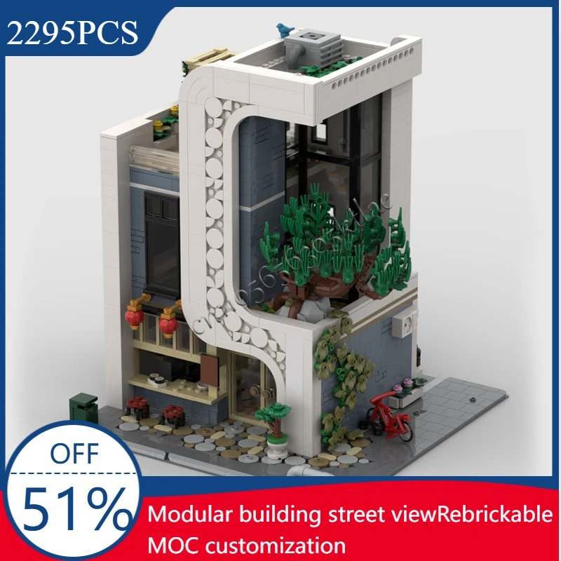 2295PCS MOC Modern City Street View Sushi House Building Model DIY Custom Puzzle Technology Creative Assembly Kids Toys Gifts
