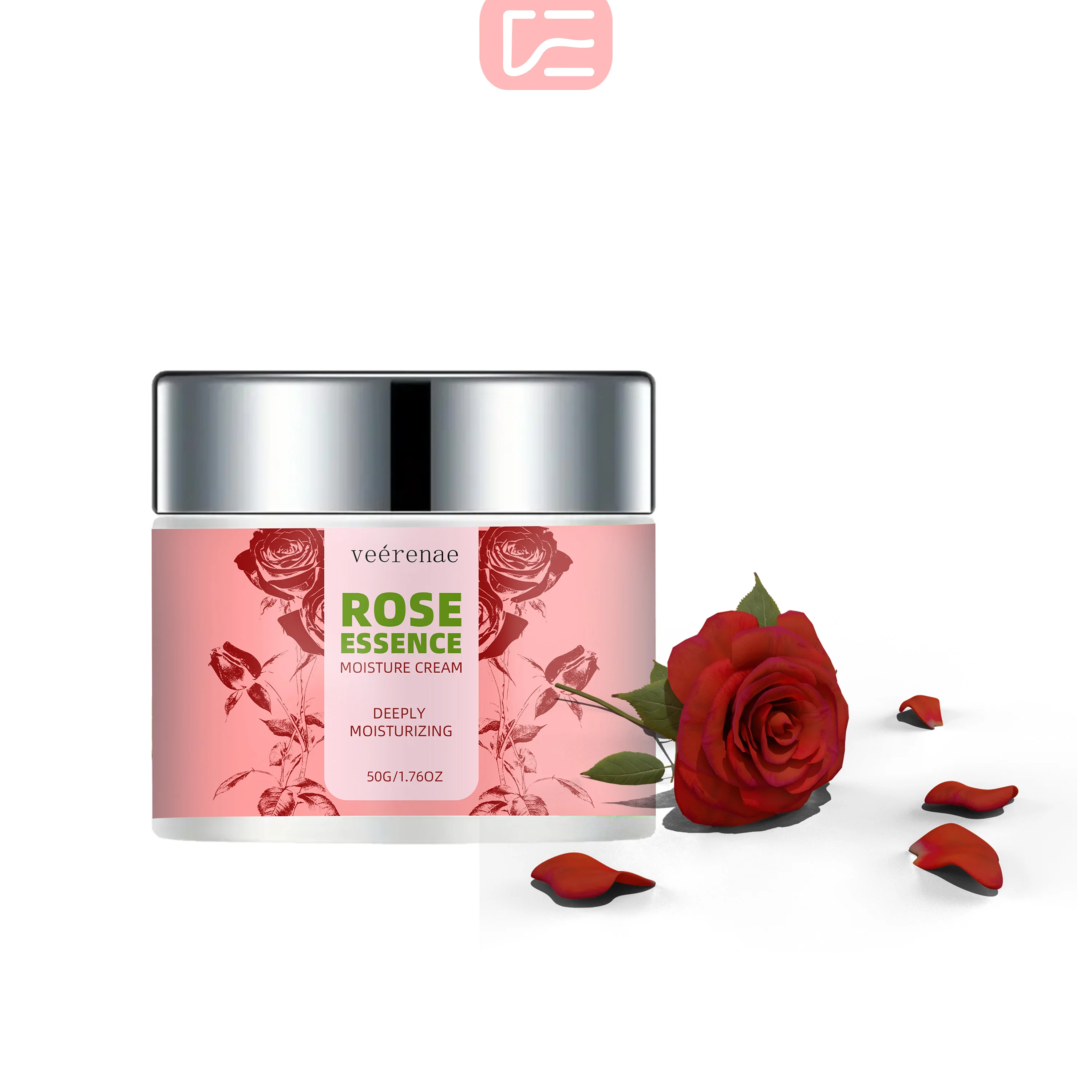 Veérenae ROSE ESSENCE MOISTURE CREAM, : Rose & Collagen for 24H Hydration, All Skin Types, 1.76/1.06OZ Gift