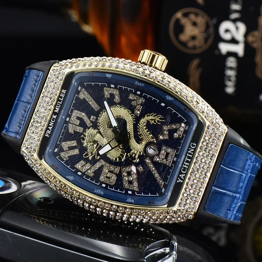 

Fashion TOP FRANCK MULLER Brand Geneva Watches For Mens High Quality Multifunction Full Diamond WristWatch Business AAA Clocks