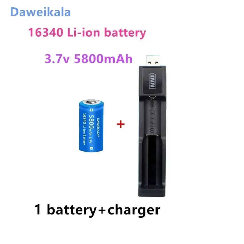 Daweikala 20243.7V 16340 Rechargeable Battery 5800mAh Li-ion Battery CR123A Battery forLED Flashlight Travel Wall