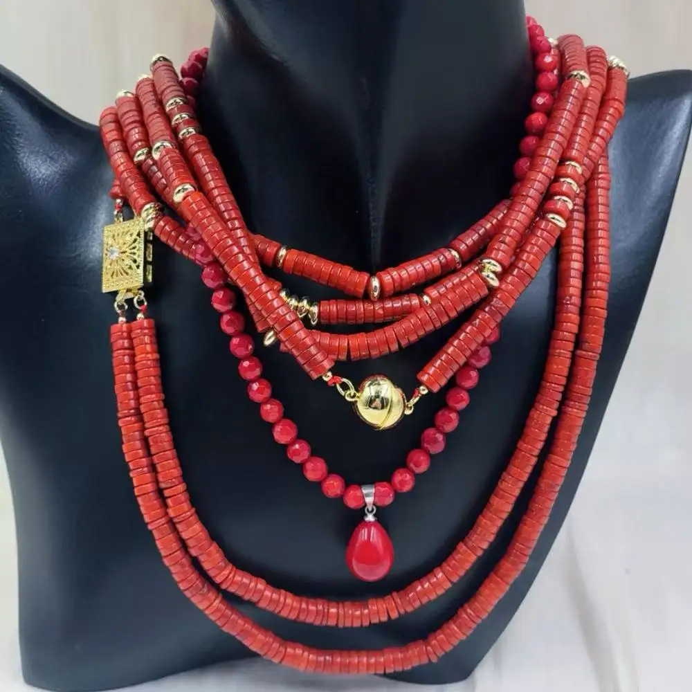 Punk Column Drum Orange Red Natural Sea Bamboo Coral Chokers Short Necklace 40cm 45cm
