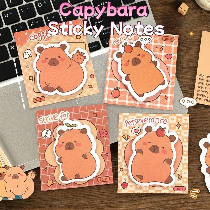 Self-Adhesive Capybara Sticky Notepad for Students Cartoon Sticky Note Pads N-Times Removable Notes for Journaling Study Pocket