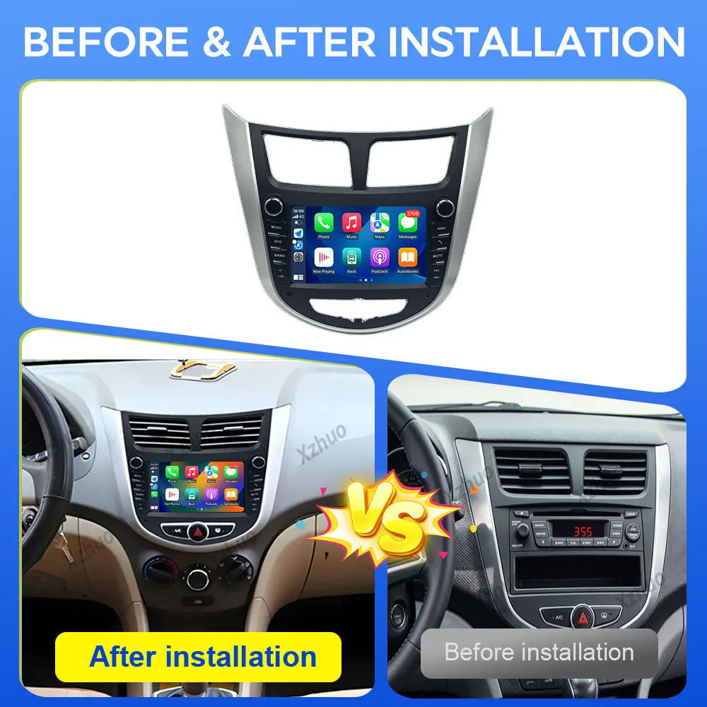 7 inch For Hyundai Solaris Accent Verna 2010-2016 GPS Navigation Wireless CarPlay Split Screen DSP Stereo Auto  Tools Head Unit