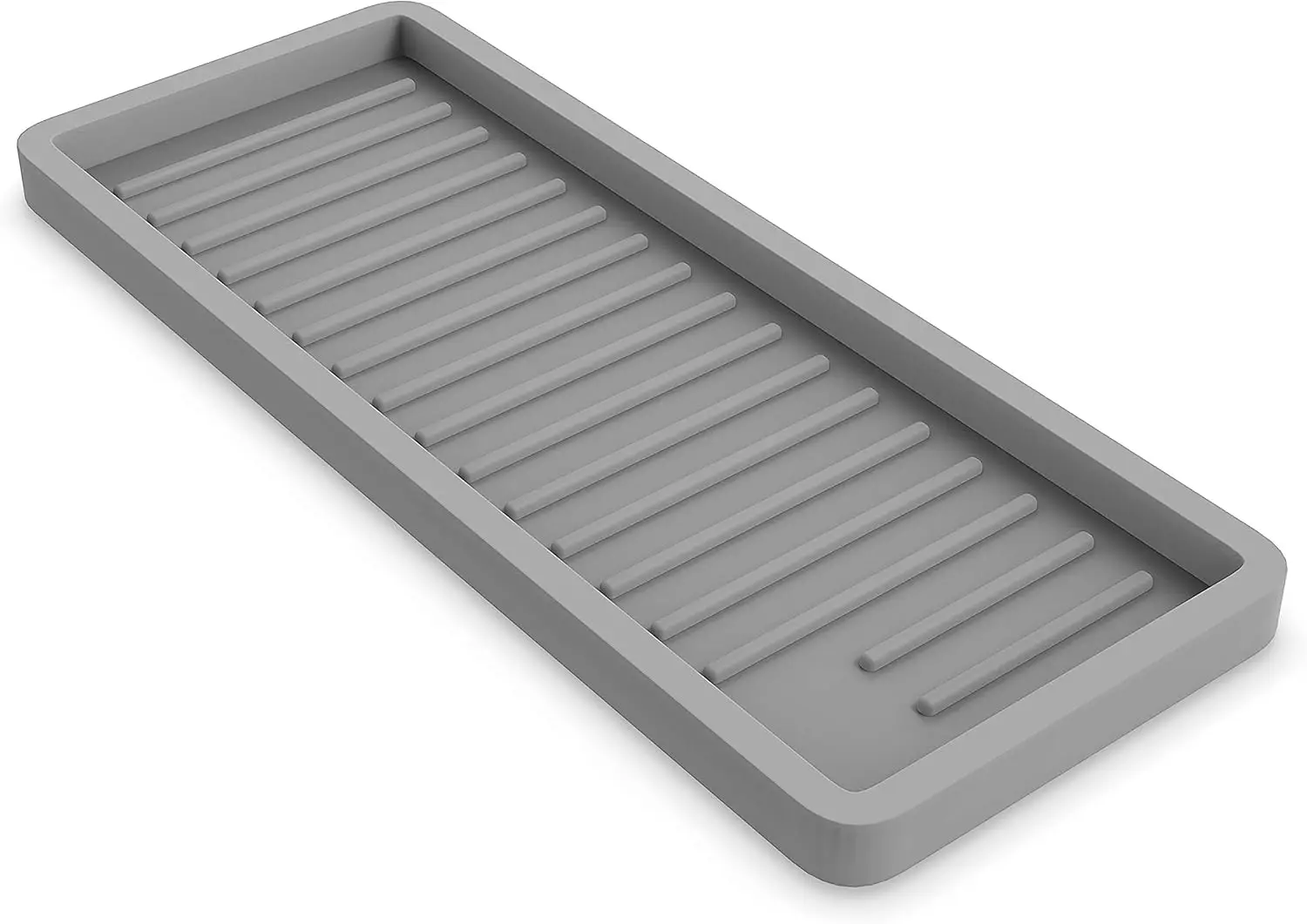 

Silicone Kitchen Sink Caddy Sponge Holder 12x4.7 Gray - Bathroom Vanity Tray Organizer, Soap Tray for Dish Scrubber