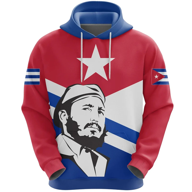 

Cuba Flag Print Hoodie For Men New In Long Sleeves Sweatshirts Pullover Tops Fashion Sports Running Oversized 3D Graphic Hoodies