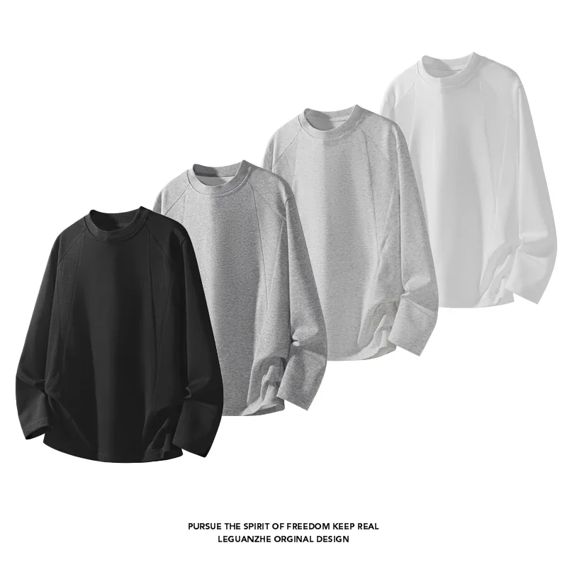 Men Panel Spliced Long Sleeve Sweatshirt Crew Neck Raglan Cut Loose Fit Casual Basic Pullover Top