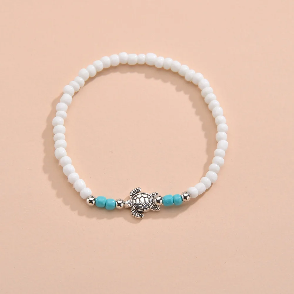 البوهيمي السلاحف البحرية خلخال للنساء الصيف شاطئ البذور الخرز سلسلة على الساق الكاحل سوار الإناث عطلة مجوهرات للقدم