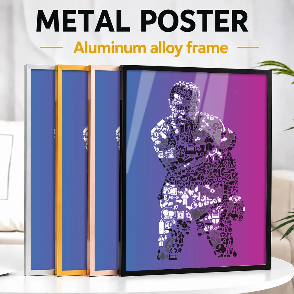 Boxing Silhouette Ali Framed Aluminum Metal Poster Customized Photo Bold Shadow Style Wall Art For Man Cave Memorable Fan Gift