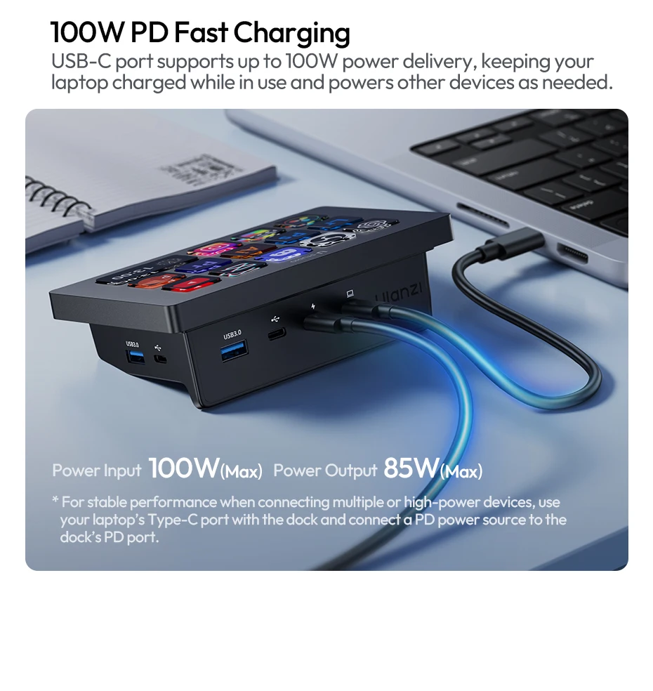 Ulanzi D200H Deck Dock Streaming-Controller 7-in-1 Dockingstation für Schreibtisch Intelligente Beleuchtungssteuerung Büroassistent Studio – Detail 12