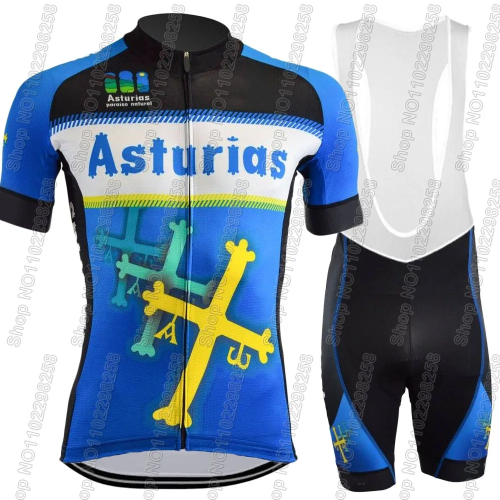2025 Asturias Espana Team Cycling Jersey Set Summer Bicycle Clothing Road Bike Shirts Suit Bicycle Bib Shorts MTB Ropa Maillot