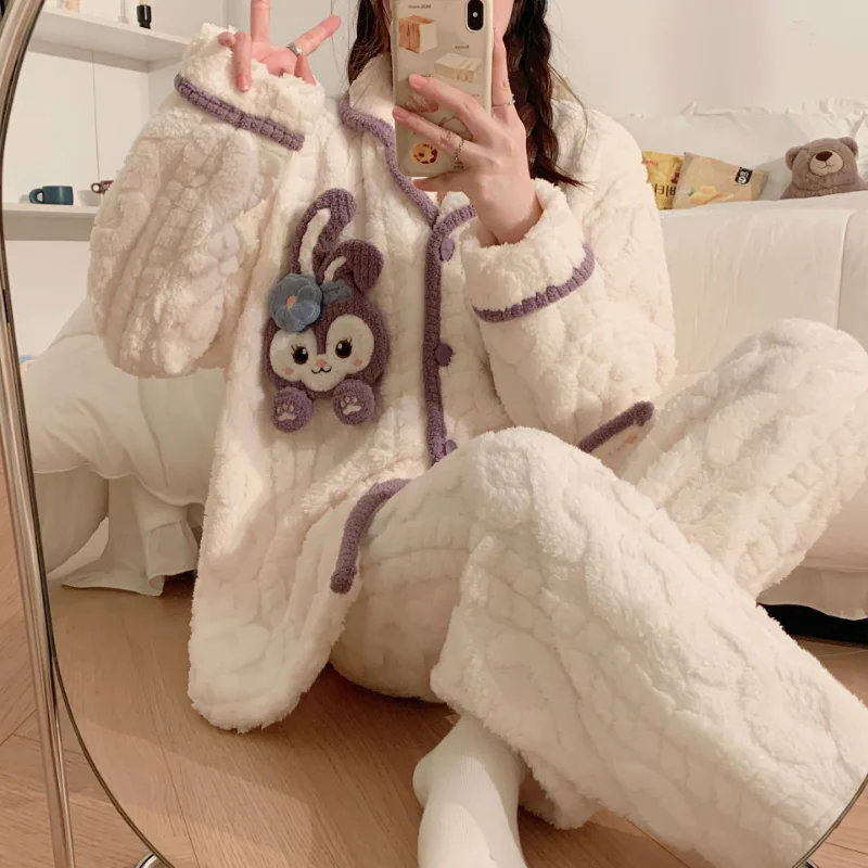 Disney big-eyed monster winter new pajamas women\'s coral fleece thickened warm cute cartoon star Dailu flannel loungewear