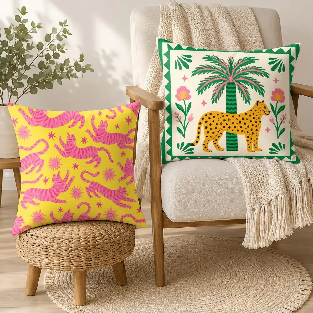 Funky Animal Colorful Maximalist Cushion Cover Square Decorative Throw Pillow 40x40cm For Sofa Bedroom Living Room Home Decor