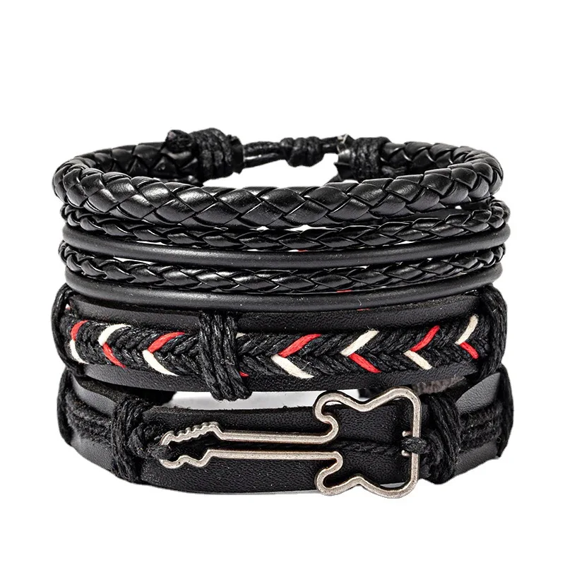 Vintage Leather Bracelet For Men Bracelet Rock Hip Hop Woven Four Piece Cowhide Handicraft Simple Handrope Jewelry For Men