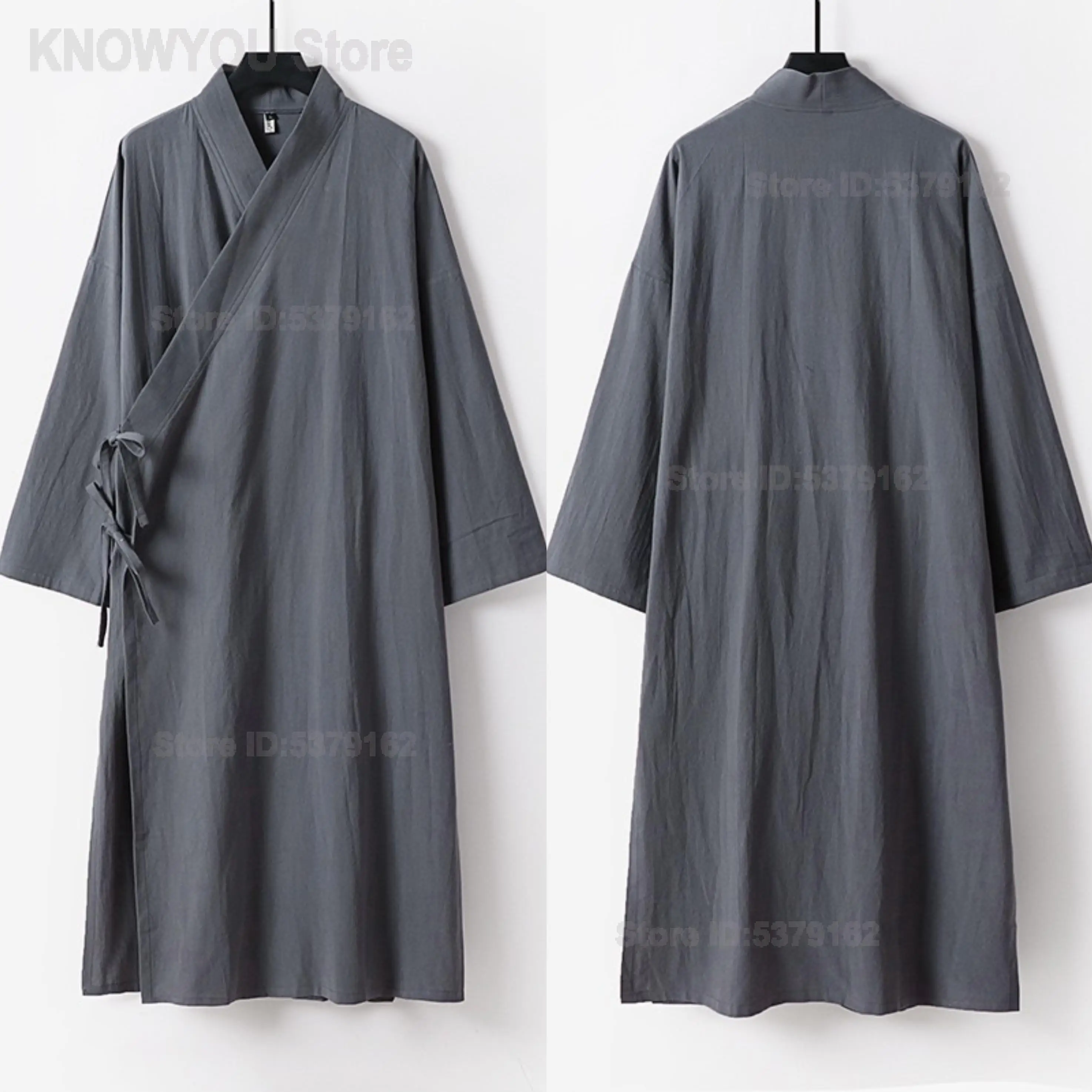 

Men's Plus Size Extra Long Wudang Taoist Robe Summer Breathable Cotton Linen Oblique Collar Tai Chi Martial Arts Costume