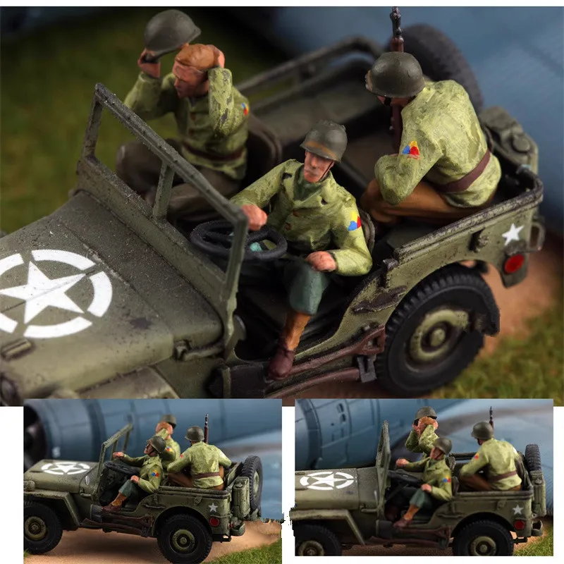 Modèle peint imprimé en 3D 1:72, 3 pièces, pilotes militaires américains, conducteurs de soldats, accessoire de scène à monter soi-même, affichage de Collection de figurines d'action