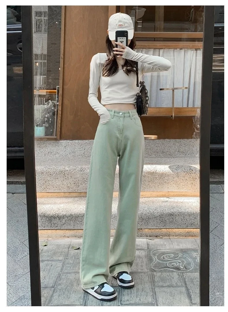 

new spring autumn Fashion casual cotton loose brand female women girls wide leg jeans