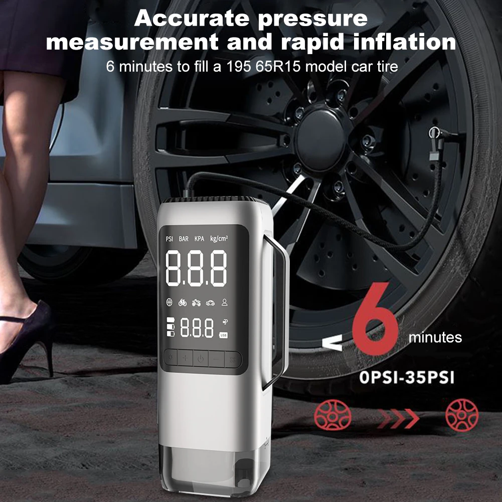 Jump Starter Vacuum Cleaner Car Wireless Air Pump with Light Bicycle Air Compressor USB Rechargeable Power Display for Car Tires