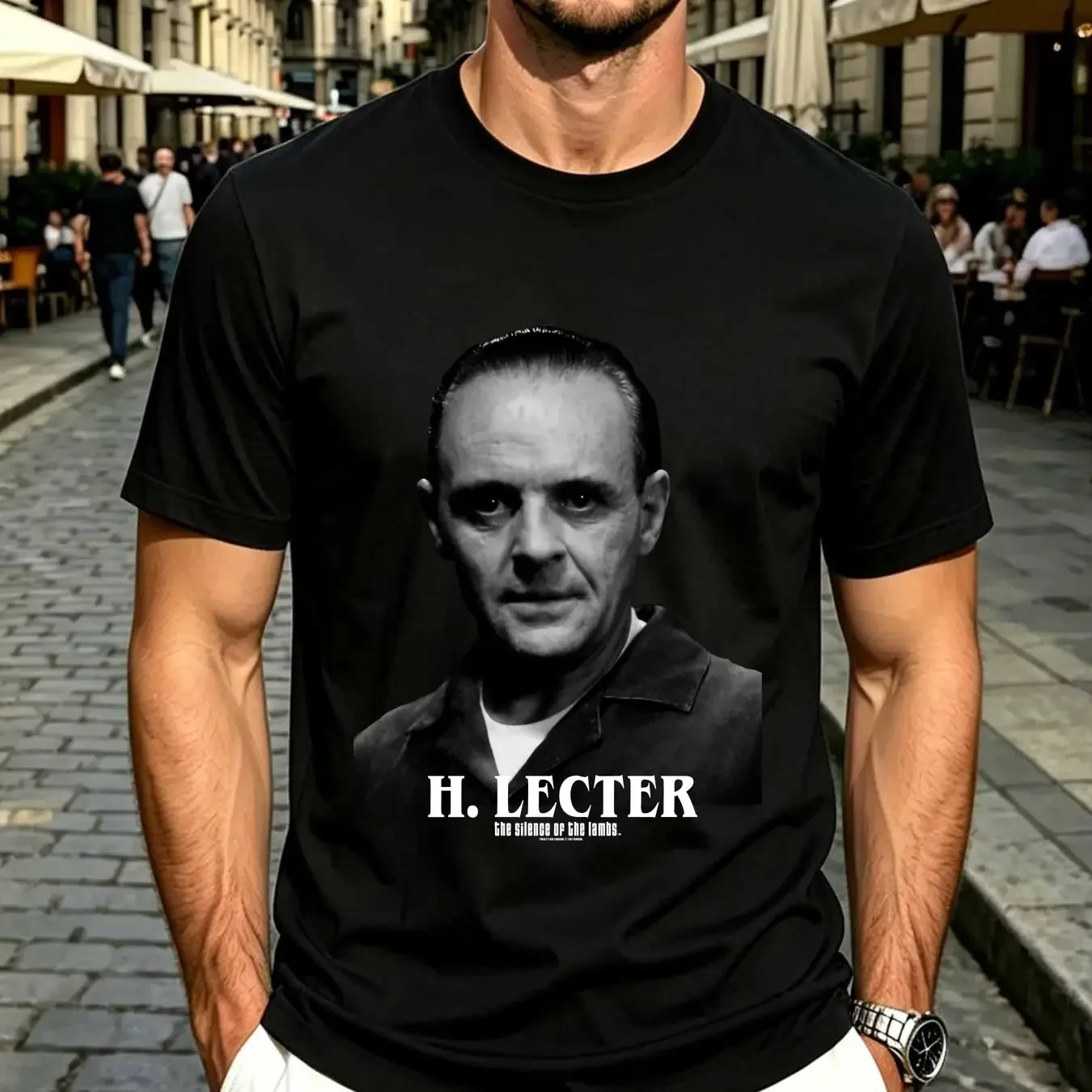 washed T Shirt Silence of the Lambs Hannibal Lecter Killer Profile Men's Cannibal vintage Washed Stretched Stylish fashion
