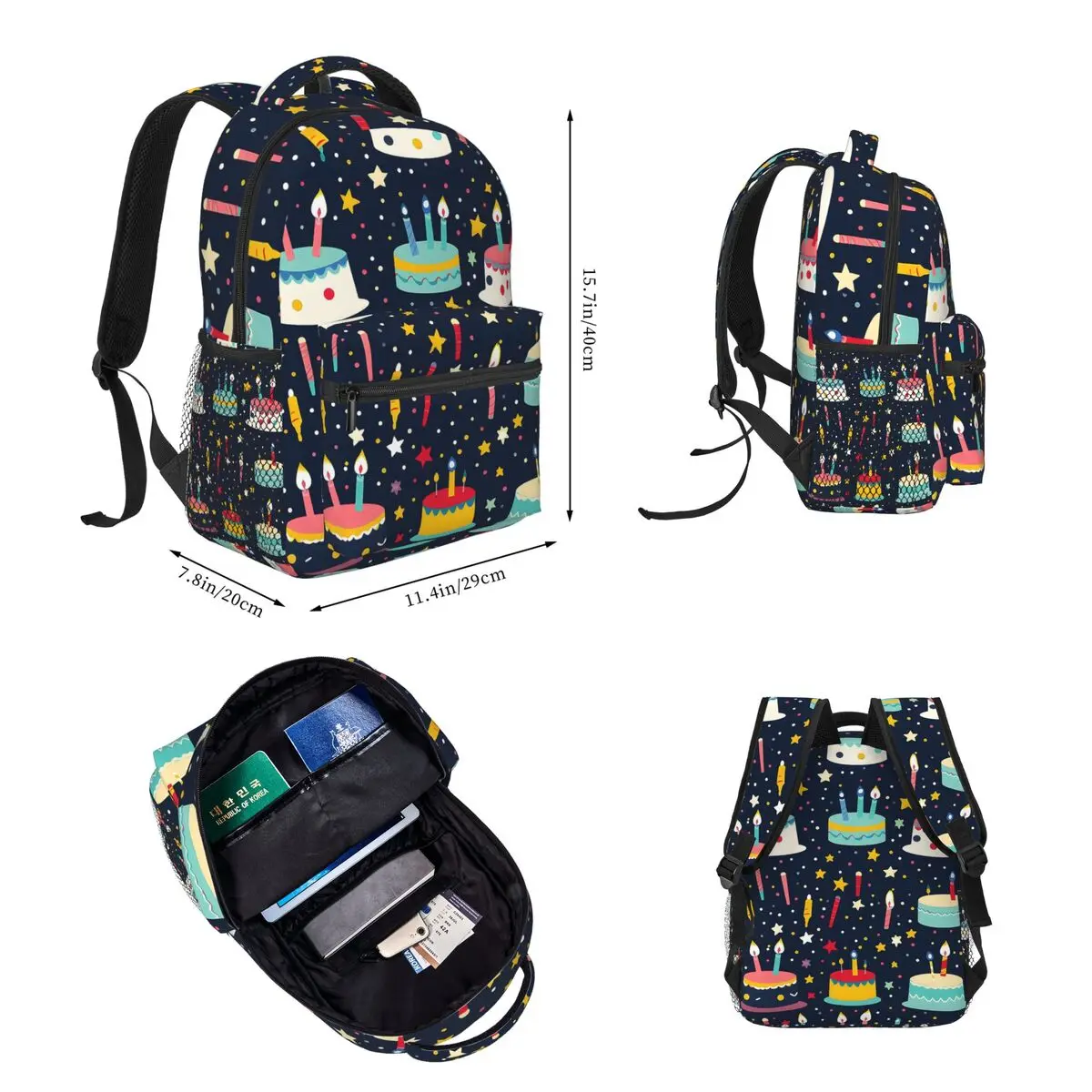 Happy Birthday Party Celebration Backpacks Boys Girls Bookbag School Bags Cartoon Rucksack Lunch Bag Pen Bag Three-Piece Set