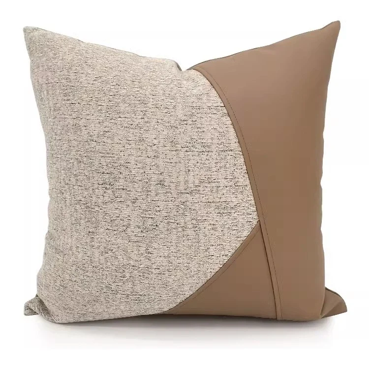Simple morden coffee color cushion cover cotton linen pillowcase with gold buckle throw pillow cover sofa decor