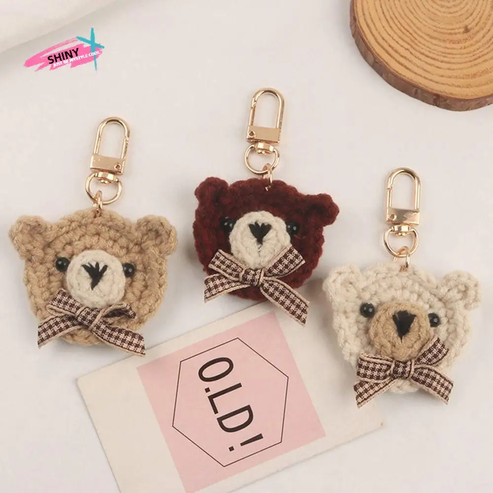 

Soft Trendy Bear Cartoon Bow Tie Knitting Wool Girl Gift Schoolbag Pendant Girls Key Chain Bag Pendant Korean Style Key Chain