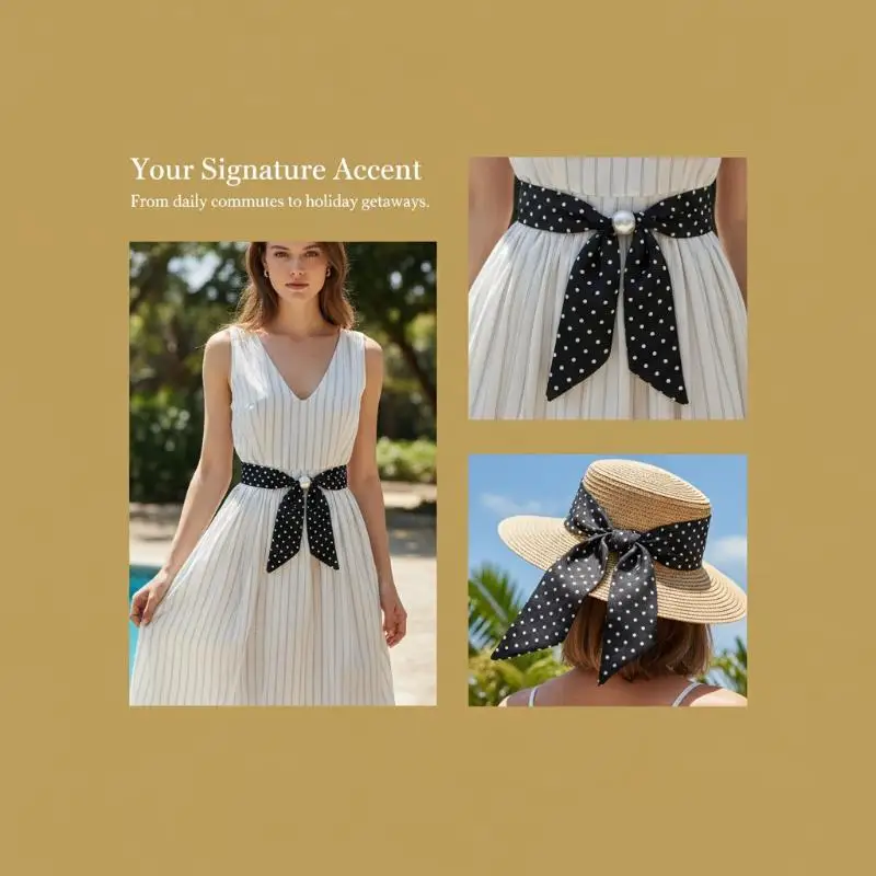 

Black Polka Dot Pearl Scarf Clip Vintage Choker Scarf For Women French Style Shirt Collar Accessory