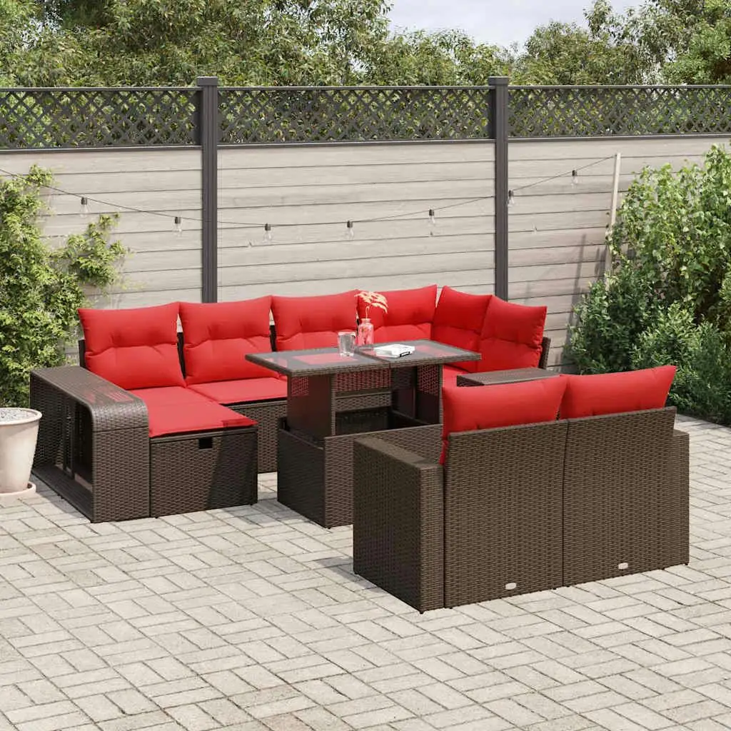 

11 Piece Outdoor Patio Sofa Set Brown Rattan Furniture with Cushions Garden Lounge Seating
