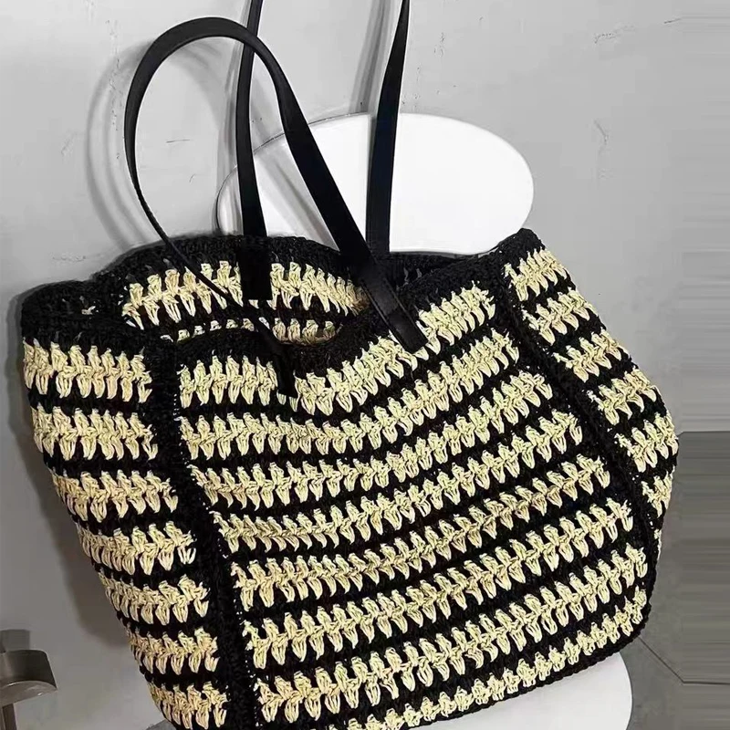 Straw Handmade Weave Large Capacity Tote Bags For Women Luxury Designer Handbag Purses 2024 New In Casual Summer Beach Shoulder