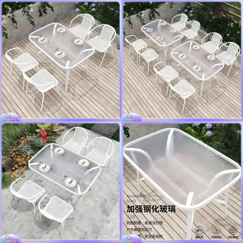 White Folding Outdoor Table and Chairs Set Waterproof Sunproof Patio Furniture for Courtyard Balcony Garden Leisure Coffee