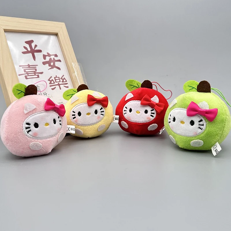 Simpatico portachiavi in peluche Apple Hello Kitty Kawaii Sanrio KT Cat bambola di pezza ciondolo portachiavi per auto zaino borsa decorazione regalo per bambini