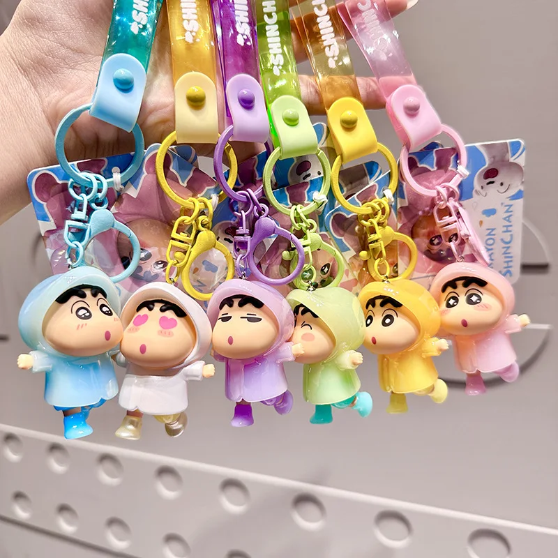 Cute Cartoon Q-Version Raincoat Crayon Shin-Chan Series Keychain Claw Machine Mini Gift Bag Charm Toy Gifts