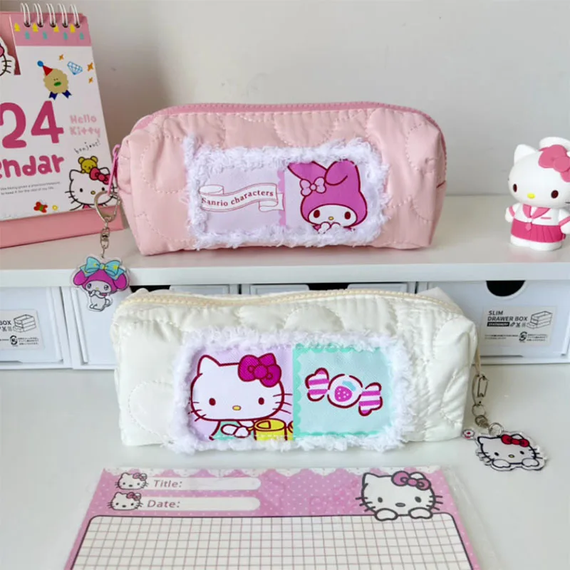 Sanrio Hello Kitty My Melody Cartoon Plush Pencil Bag Capacity Pencil Case Cute Girl Makeup Bag Student School Office Stationery