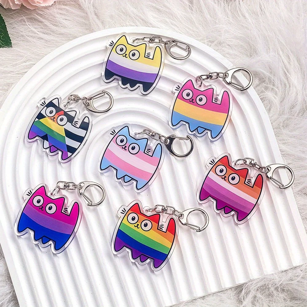 Colorful Cat Acrylic Car Keychain Accessory Pendant Cute Cartoon Backpack Key Ring Gift for Friends