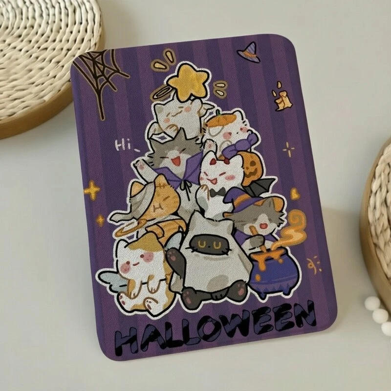 Purple Stripes Halloween Cat 360° Rotation Cover For iPad Pro 13 11th M5 M4 12.9 A16 8 7 9th 10th Air 11 M2 M3 Mini Tablet Case
