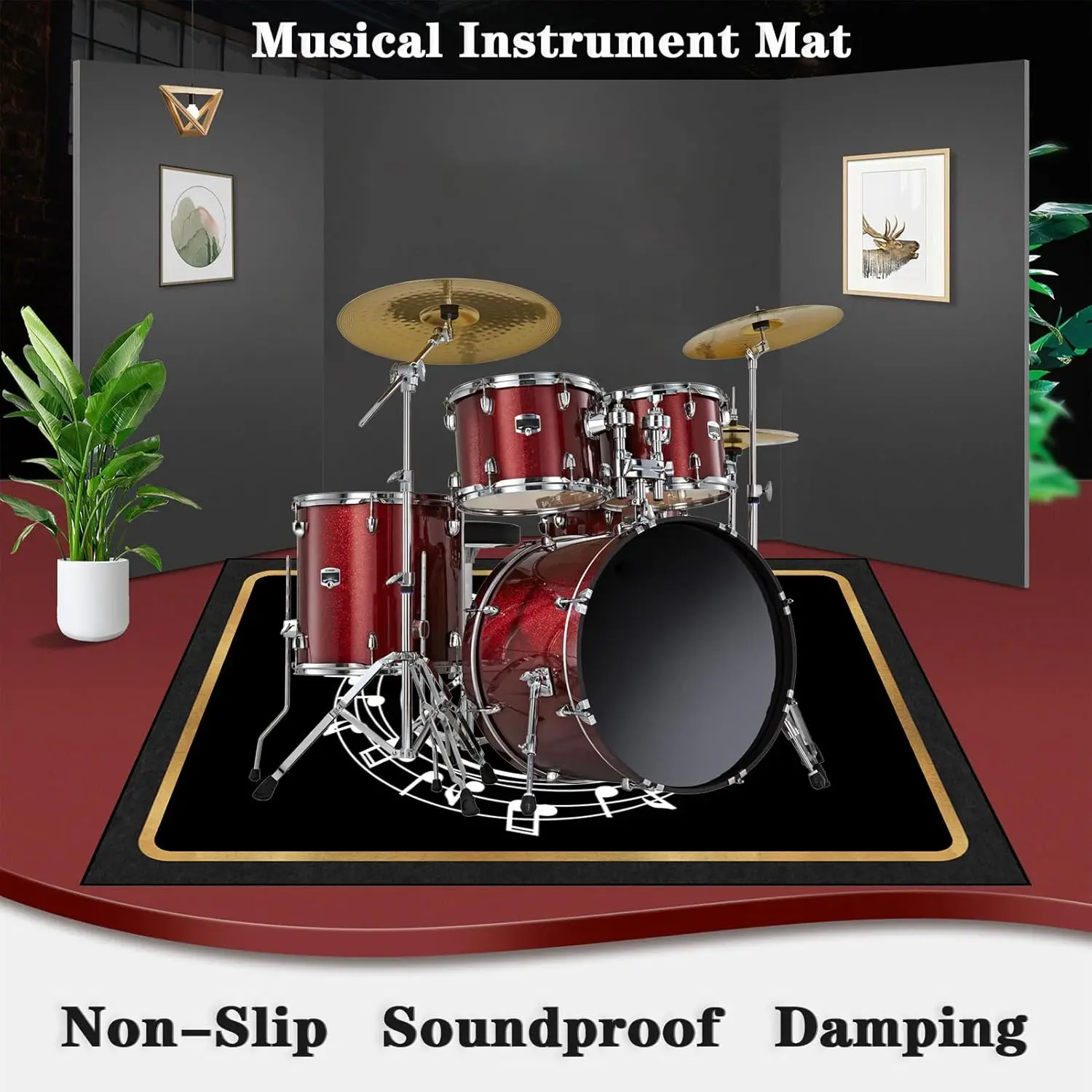 Professional Soundproof Drum Mat, Non-Slip Cover for Bass Snare Jazz Electronic Drums, Noise Reduction Floor Pad Rug